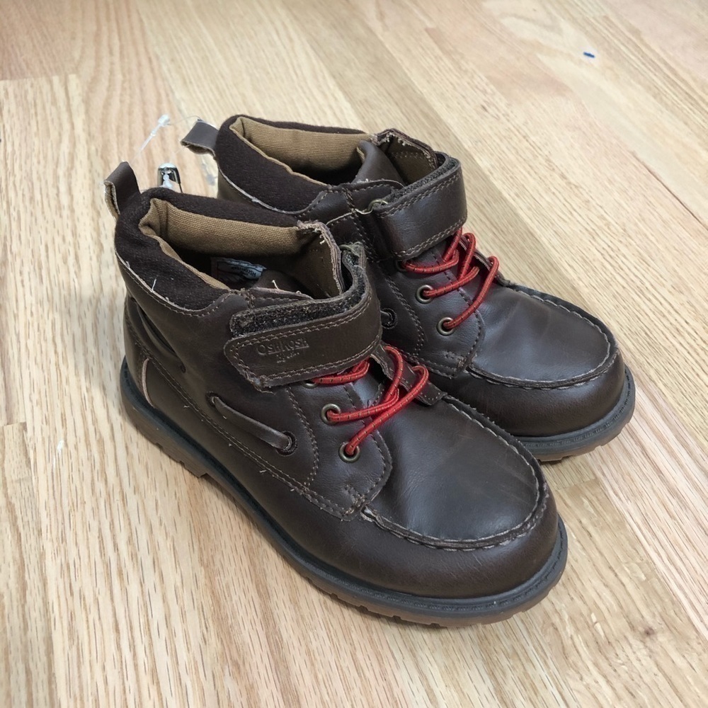 Osh Kosh B’gosh Brown Boy Boots Red Laces Sz 12 Kids Toddler